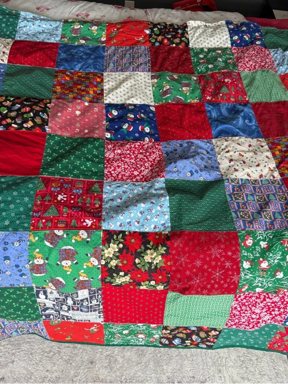 Vtg Handmade Christmas Patchwork Cotton Shower Curtain 70” X 72” Table Cloth Red